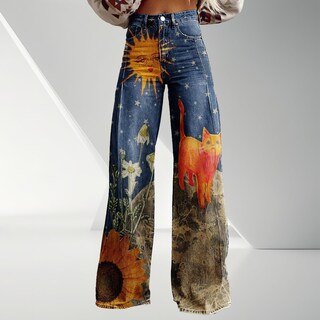 Foto 2 | Foto 2 | Pantalones Palazzo Lufhbehb Para Mujer Cintura Alta Estampado Floral Bohemio - Venta Internacional.