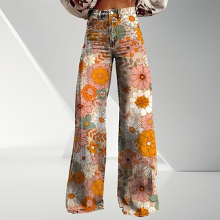 Foto 2 | Foto 2 | Pantalones Palazzo Lufhbehb Para Mujer Cintura Alta Estampado Floral Bohemio - Venta Internacional.