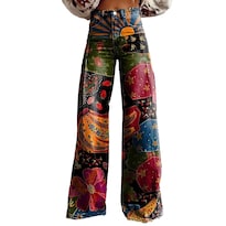 Pantalones Palazzo Lufhbehb Para Mujer Cintura Alta Estampado Floral Bohemio - Venta Internacional.