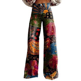 Foto 1 | Foto 1 | Pantalones Palazzo Lufhbehb Para Mujer Cintura Alta Estampado Floral Bohemio - Venta Internacional.