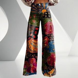 Foto 2 | Foto 2 | Pantalones Palazzo Lufhbehb Para Mujer Cintura Alta Estampado Floral Bohemio - Venta Internacional.