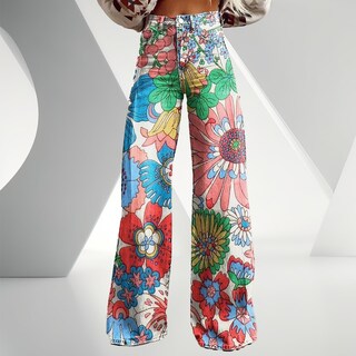 Foto 2 | Foto 2 | Pantalones Palazzo Lufhbehb Para Mujer Cintura Alta Estampado Floral Bohemio - Venta Internacional.