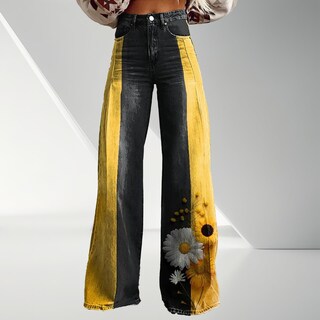 Foto 2 | Foto 2 | Pantalones Palazzo Lufhbehb Para Mujer Cintura Alta Estampado Floral Bohemio - Venta Internacional.