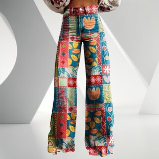 Foto 2 | Foto 2 | Pantalones Palazzo Lufhbehb Para Mujer Cintura Alta Estampado Floral Bohemio - Venta Internacional.