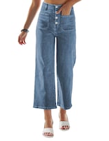 Vaqueros Omoone De Cintura Alta Y Pierna Ancha Para Mujer Color Azul - Venta Internacional.