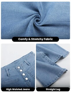 Foto 2 | Foto 2 | Vaqueros Omoone De Cintura Alta Y Pierna Ancha Para Mujer Color Azul - Venta Internacional.