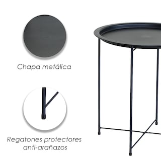Foto 7 | Foto 7 | Mesa Auxiliar Lateral Redonda Ilios Innova Minimalista Negra Lateral Ligera Y Compacta De Metal Para Accesorios