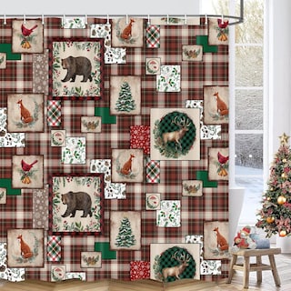Foto 1 | Foto 1 | Cortina De Ducha Wathon Christmas Plaid Lodge Cabin 180 X 180 Cm - Venta Internacional.