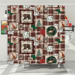 Foto 2 | Foto 2 | Cortina De Ducha Wathon Christmas Plaid Lodge Cabin 180 X 180 Cm - Venta Internacional.