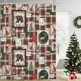 Foto 6 | Foto 6 | Cortina De Ducha Wathon Christmas Plaid Lodge Cabin 180 X 180 Cm - Venta Internacional.