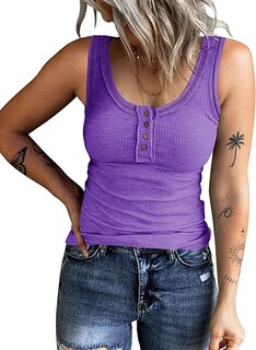 Foto 1 | Foto 1 | Camiseta Sin Mangas Kinlonsair Para Mujer Con Cuello En V Henley Color Morado - Venta Internacional.