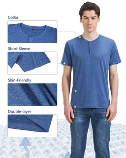 Foto 4 | Foto 4 | Tee Liloak Henley De Manga Corta Para Hombre Paquete De 3 Transpirable - Venta Internacional.