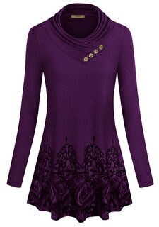 Foto 1 | Foto 1 | Top Tipo Túnica Miusey Con Estampado Floral Y Cuello Vuelto De Manga Larga Para Mujer - Venta Internacional.