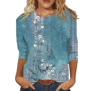 Foto 1 | Foto 1 | Blusa Hughfance De Otoño Con Estampado Floral De Manga 3/4 Para Mujer - Venta Internacional.