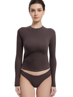 Foto 1 | Foto 1 | Camisa Abonlen De Manga Larga Con Cuello Redondo Para Mujer Café Oscuro - Venta Internacional.