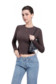 Foto 3 | Foto 3 | Camisa Abonlen De Manga Larga Con Cuello Redondo Para Mujer Café Oscuro - Venta Internacional.