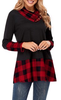 Foto 2 | Foto 2 | Túnica Musuey Para Mujer Estilo Vintage A Cuadros Manga Larga Rojo/negro Talla M - Venta Internacional.