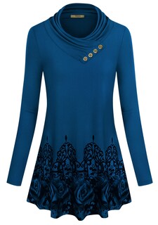 Foto 1 | Foto 1 | Túnica Miusey Con Cuello Vuelto Manga Larga Para Mujer Flor Azul - Venta Internacional.
