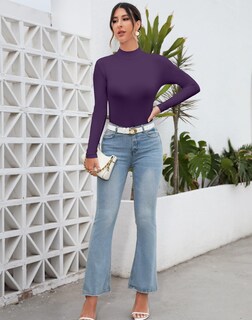 Foto 5 | Foto 5 | Top Mangdiup Para Mujer Cuello Alto Manga Larga Color Morado Oscuro - Venta Internacional.