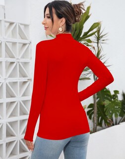 Foto 4 | Foto 4 | Camiseta Mangdiup Para Mujer  Cuello Alto  Manga Larga  Color Rojo Xl - Venta Internacional.