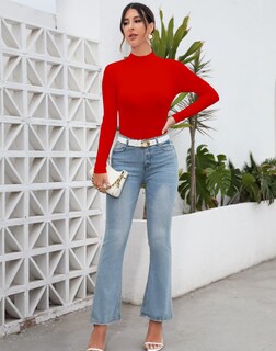 Foto 5 | Foto 5 | Camiseta Mangdiup Para Mujer  Cuello Alto  Manga Larga  Color Rojo Xl - Venta Internacional.