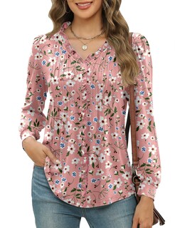 Foto 1 | Foto 1 | Blusa Micoson Para Mujer Cuello En V Manga Abullonada Cuello Con Volantes Rosa Xl - Venta Internacional.
