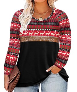 Foto 1 | Foto 1 | Top Ritera Talla Grande Para Mujer Manga Larga Color Block Rojo 2xl - Venta Internacional.