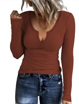 Top Akewei Ajustado Acanalado De Manga Larga Con Cuello En V Para Mujer  Color Caramelo M - Venta Internacional.