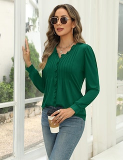Foto 4 | Foto 4 | Blusa Micoson Para Mujer Manga Larga Cuello En V Color Verde Talla L - Venta Internacional.