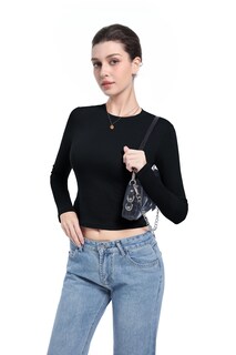Foto 3 | Foto 3 | Camisa Abonlen De Manga Larga Con Cuello Redondo Para Mujer Negra (l) - Venta Internacional.