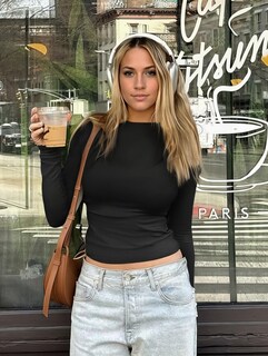 Foto 4 | Foto 4 | Camisa Abonlen De Manga Larga Con Cuello Redondo Para Mujer Negra (l) - Venta Internacional.