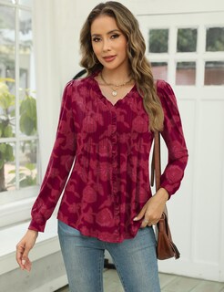 Foto 2 | Foto 2 | Camiseta Tipo Túnica Micoson Going Out Elegante Plisada Con Estampado Floral Rojo - Venta Internacional.