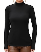 Camiseta Mangdiup Para Mujer  Cuello Alto  Manga Larga  Negra - Venta Internacional.