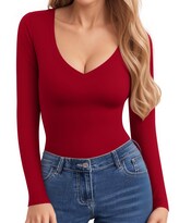 Camisas De Manga Larga Clozoz Para Mujer Camiseta Básica Ajustada Con Cuello En V - Venta Internacional.