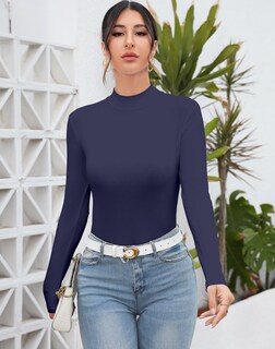 Foto 2 | Foto 2 | Top Mangdiup Para Mujer Cuello Alto Manga Larga Azul Marino - Venta Internacional.