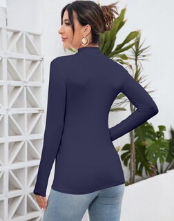 Foto 4 | Foto 4 | Top Mangdiup Para Mujer Cuello Alto Manga Larga Azul Marino - Venta Internacional.
