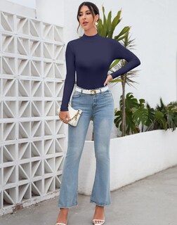 Foto 5 | Foto 5 | Top Mangdiup Para Mujer Cuello Alto Manga Larga Azul Marino - Venta Internacional.