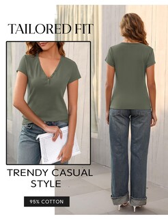 Foto 2 | Foto 2 | Camiseta Prettywear De Algodón Con Cuello En V Y Manga Corta Para Mujer - Venta Internacional.