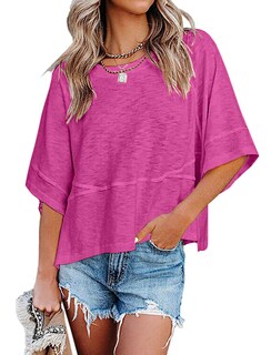 Foto 1 | Foto 1 | Camiseta Sherosa Holgada Cuello Redondo Para Mujer Rosa Intenso Talla L - Venta Internacional.