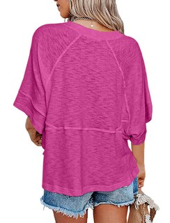 Foto 2 | Foto 2 | Camiseta Sherosa Holgada Cuello Redondo Para Mujer Rosa Intenso Talla L - Venta Internacional.