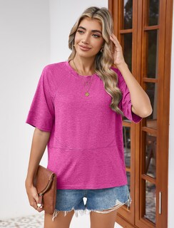 Foto 3 | Foto 3 | Camiseta Sherosa Holgada Cuello Redondo Para Mujer Rosa Intenso Talla L - Venta Internacional.