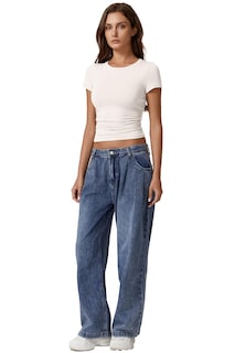 Foto 6 | Foto 6 | Camiseta Qinsen Con Cuello Redondo Doble Forro Manga Corta Mujer Beige - Venta Internacional.