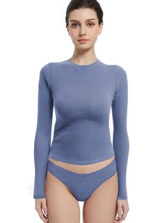 Foto 1 | Foto 1 | Camisa Abonlen De Manga Larga Con Cuello Redondo Para Mujer Azul (talla S) - Venta Internacional.