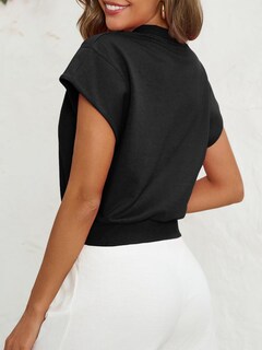 Foto 5 | Foto 5 | Top Corto Fisoew Summer Con Cuello En V Y Manga Corta Para Mujer Color Negro - Venta Internacional.