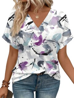 Foto 1 | Foto 1 | Camisa Wiholl De Manga Corta Con Cuello En V Y Estampado Floral Para Mujer M - Venta Internacional.