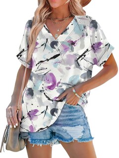 Foto 2 | Foto 2 | Camisa Wiholl De Manga Corta Con Cuello En V Y Estampado Floral Para Mujer M - Venta Internacional.