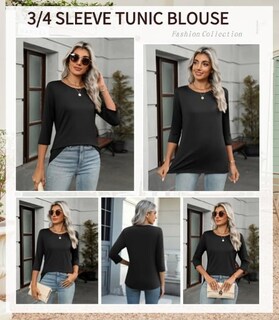 Foto 4 | Foto 4 | Tops Zeagoo - Camisetas Para Mujer Manga 3/4 Cuello Redondo Color Negro Paquete De 3 - Venta Internacional.