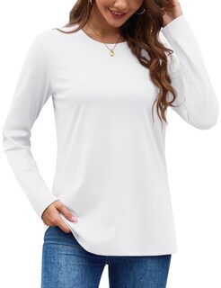 Foto 1 | Foto 1 | Camisa Yucolen Para Mujer Manga Larga Cuello Redondo Algodón Blanco Puro Talla M - Venta Internacional.