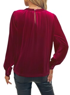 Foto 4 | Foto 4 | Top Leiyee Para Mujer Terciopelo Abullonado Manga Larga Rojo Burdeos - Venta Internacional.