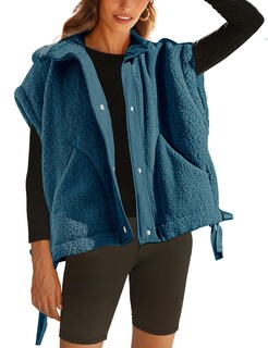 Foto 1 | Foto 1 | Chaleco Polar Nicfazy Para Mujer Chaqueta Sherpa Con Botones Azul Xl - Venta Internacional.